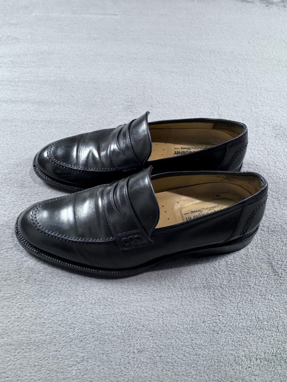 Johnston & Murphy Black Leather Penny Loafers - Sleek Dress Slip-Ons - Picture 4 of 13